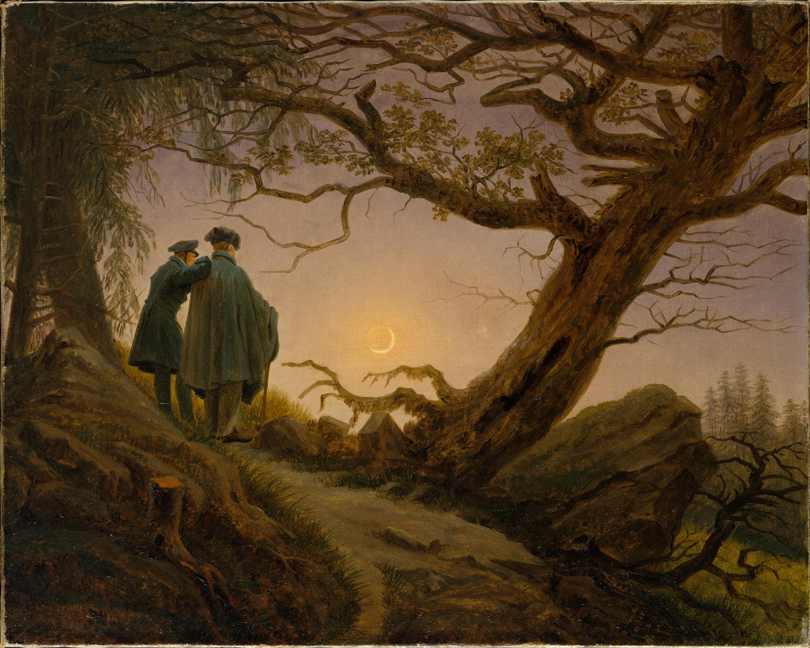 Un uomo e una donna davanti alla luna - Caspar David Friedrich